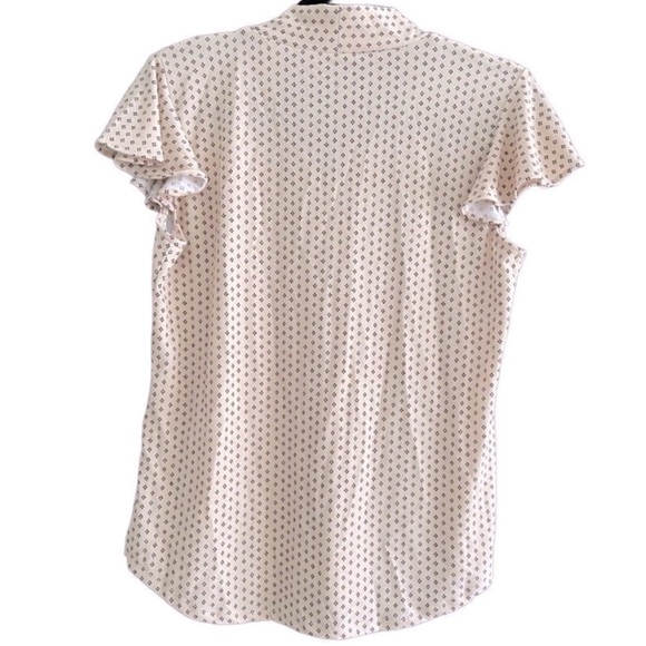 Adrianna Papell Tie Neck Flutter Sleeve Size Small-Creme w/Blk and red print - Picture 4 of 9